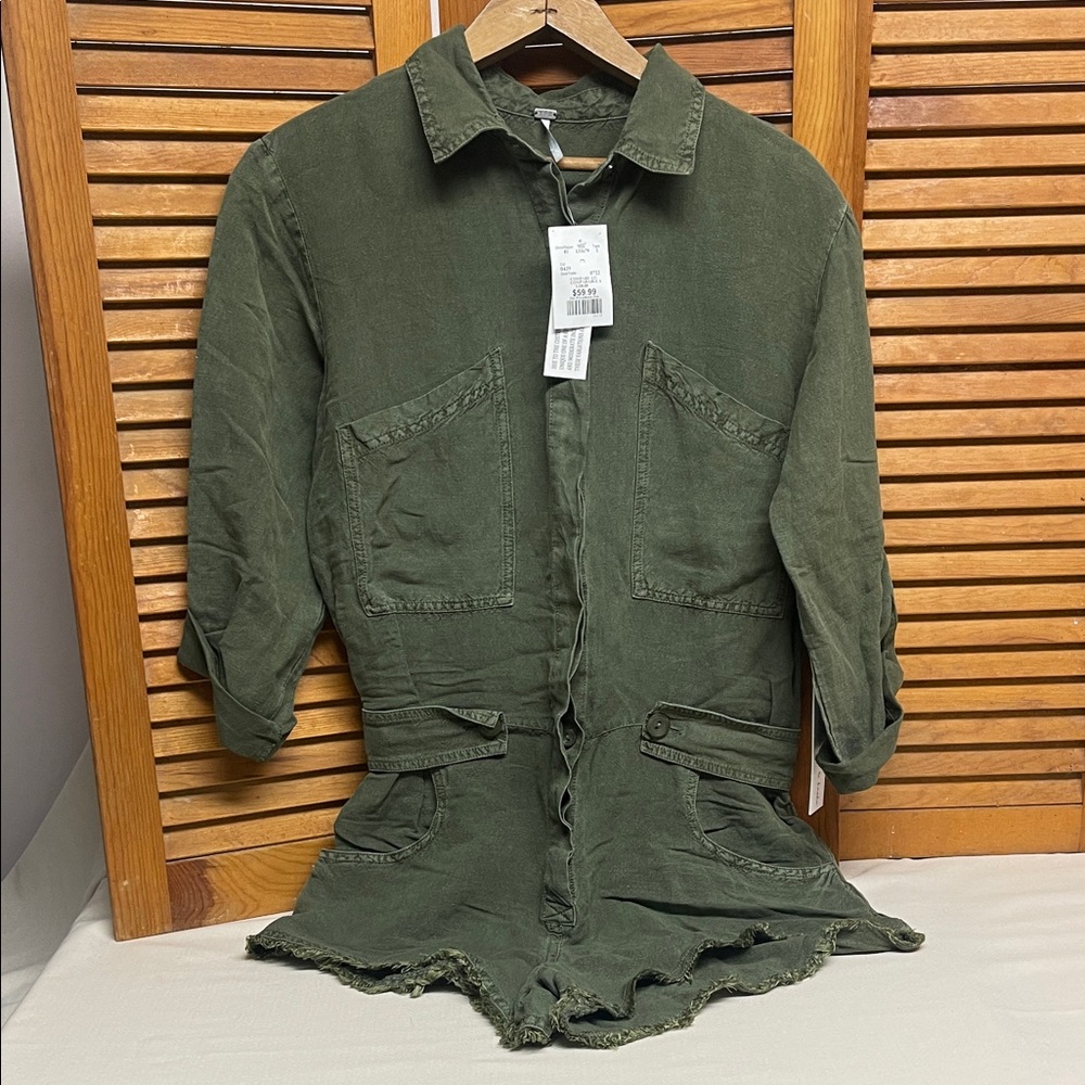 Young Fabulous & Broke River Raw Edge Romper in Cadet Pigment Wash